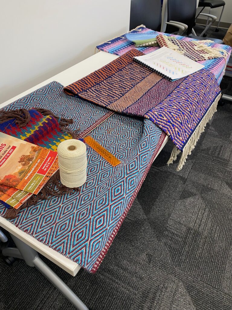Boundweave samples on a side table