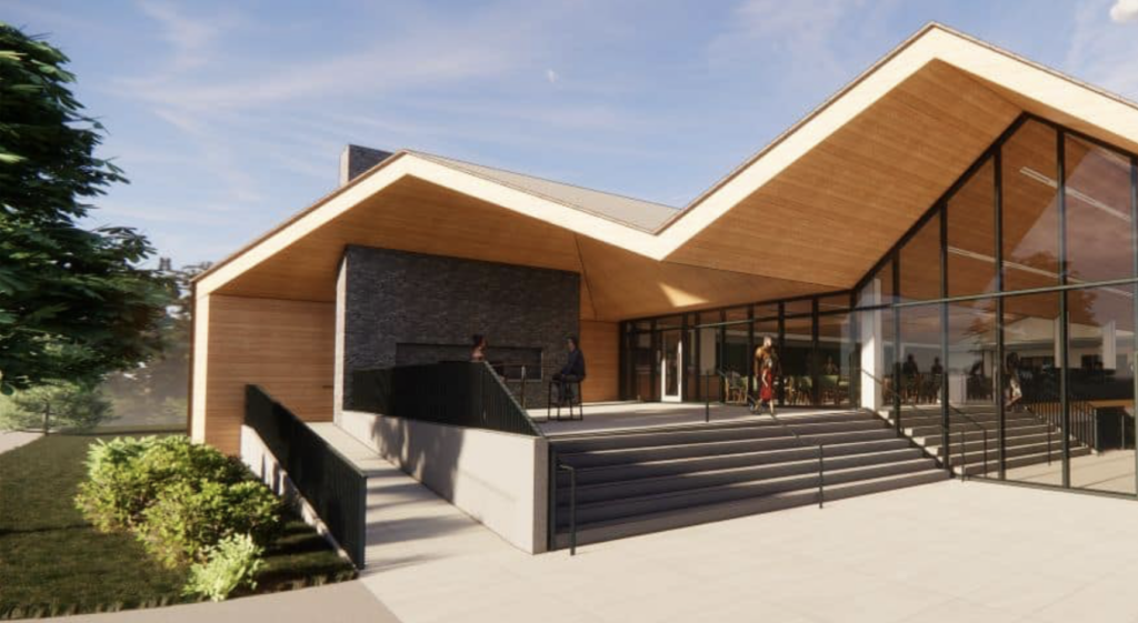 Image of the front of the newly renovated Greene Family Commons building.
